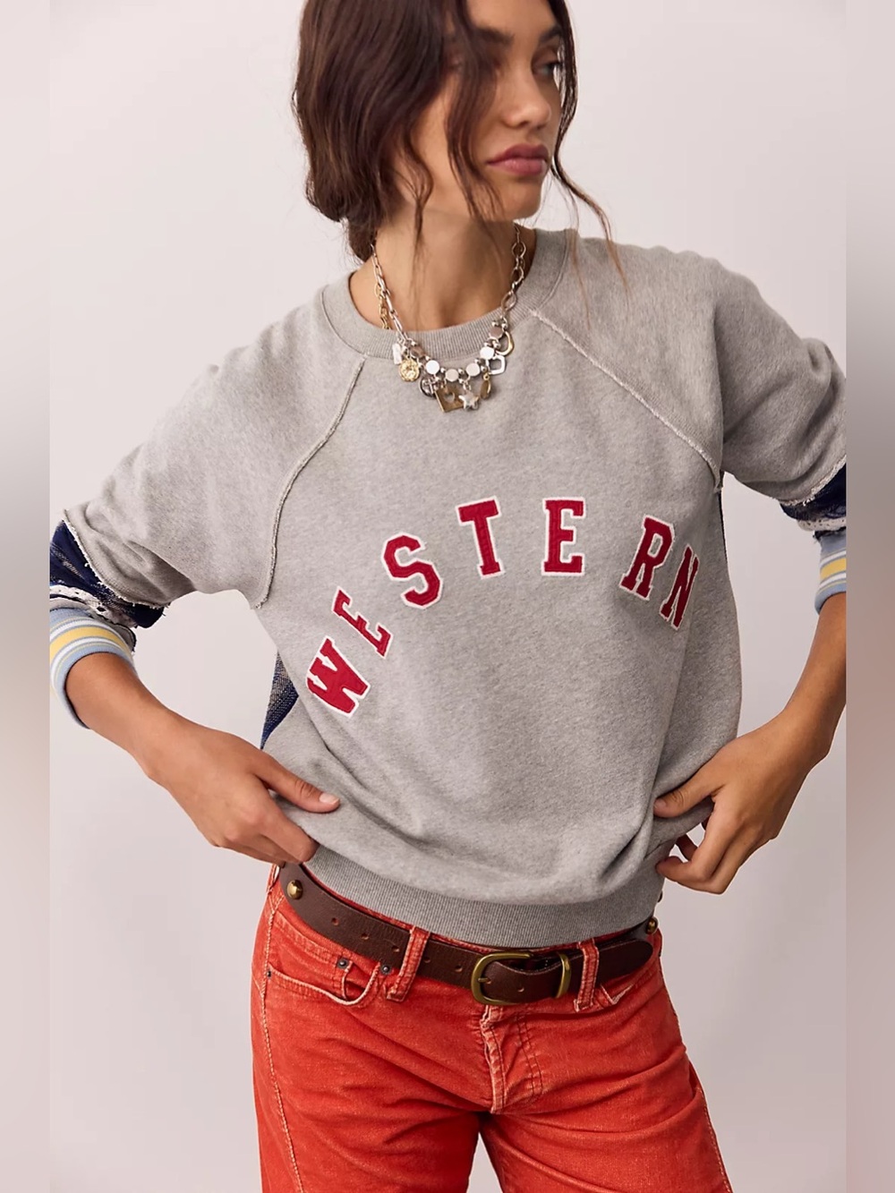 Free People We The Free Western Craft Crew Neck Pullover Small